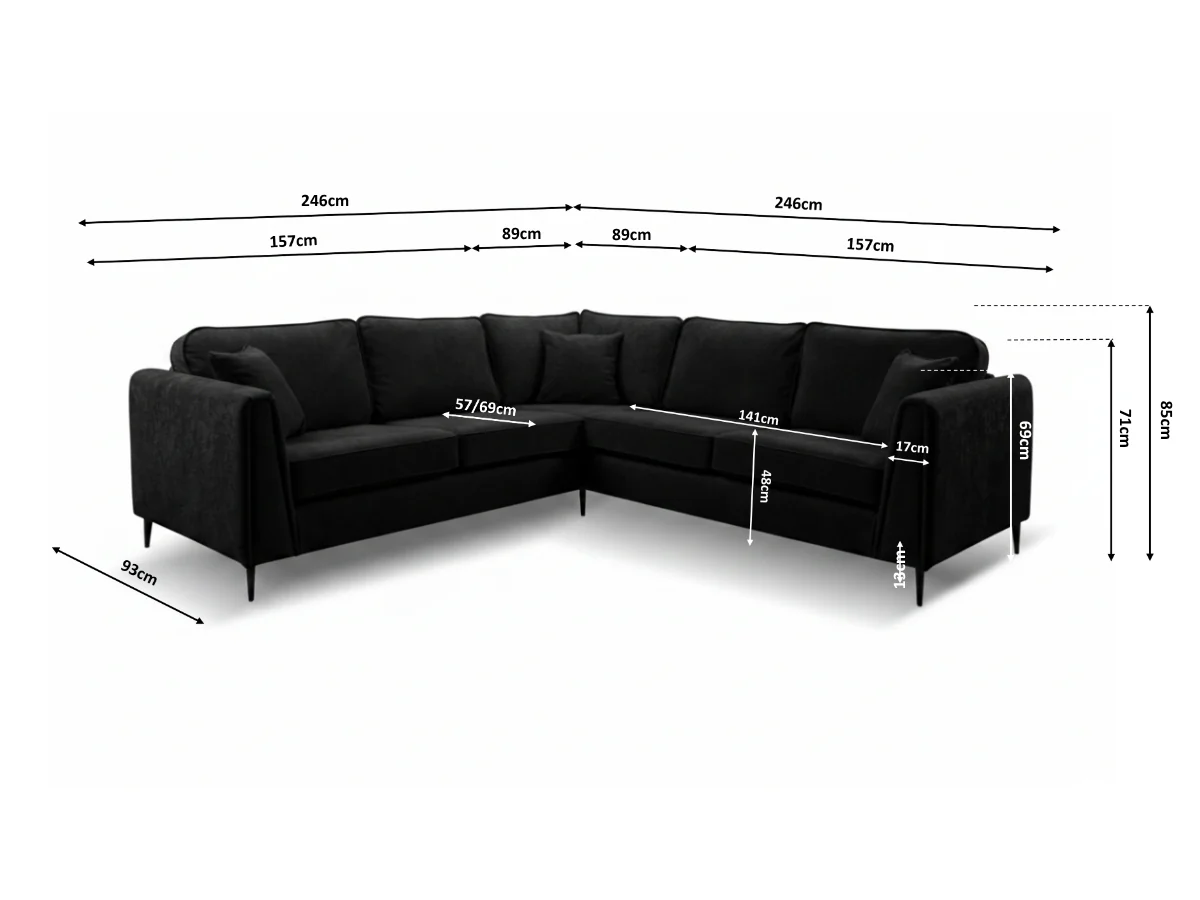 Ascot Black Corner Sofa Boston Fabric - Image 3