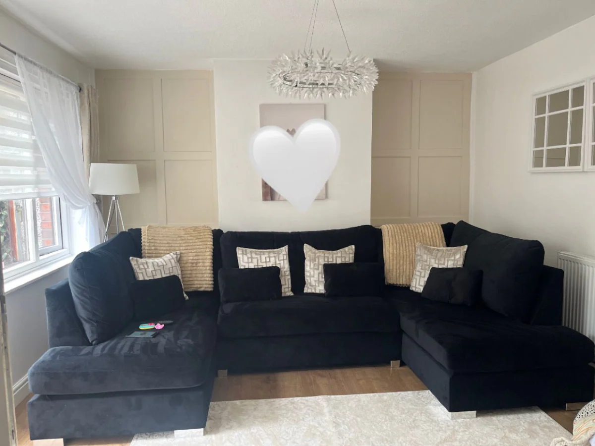 Belgravia U Shape Sofa Plush Velvet Black - Image 2