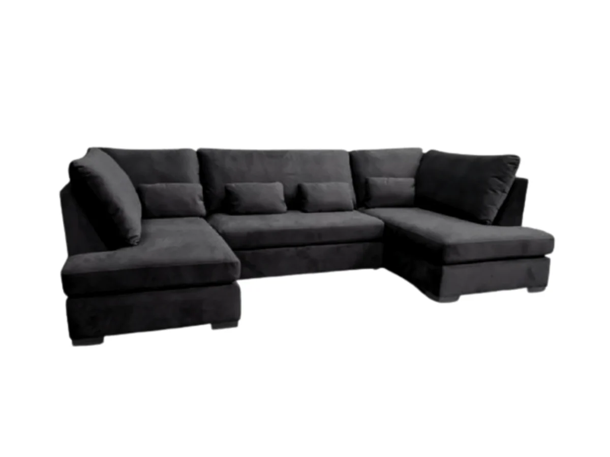 Belgravia U Shape Sofa Plush Velvet Black - Image 3