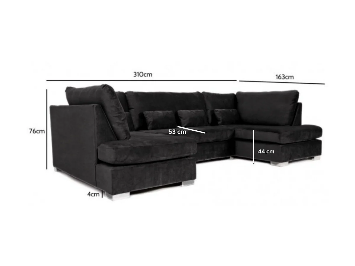 Belgravia U Shape Sofa Plush Velvet Black - Image 6