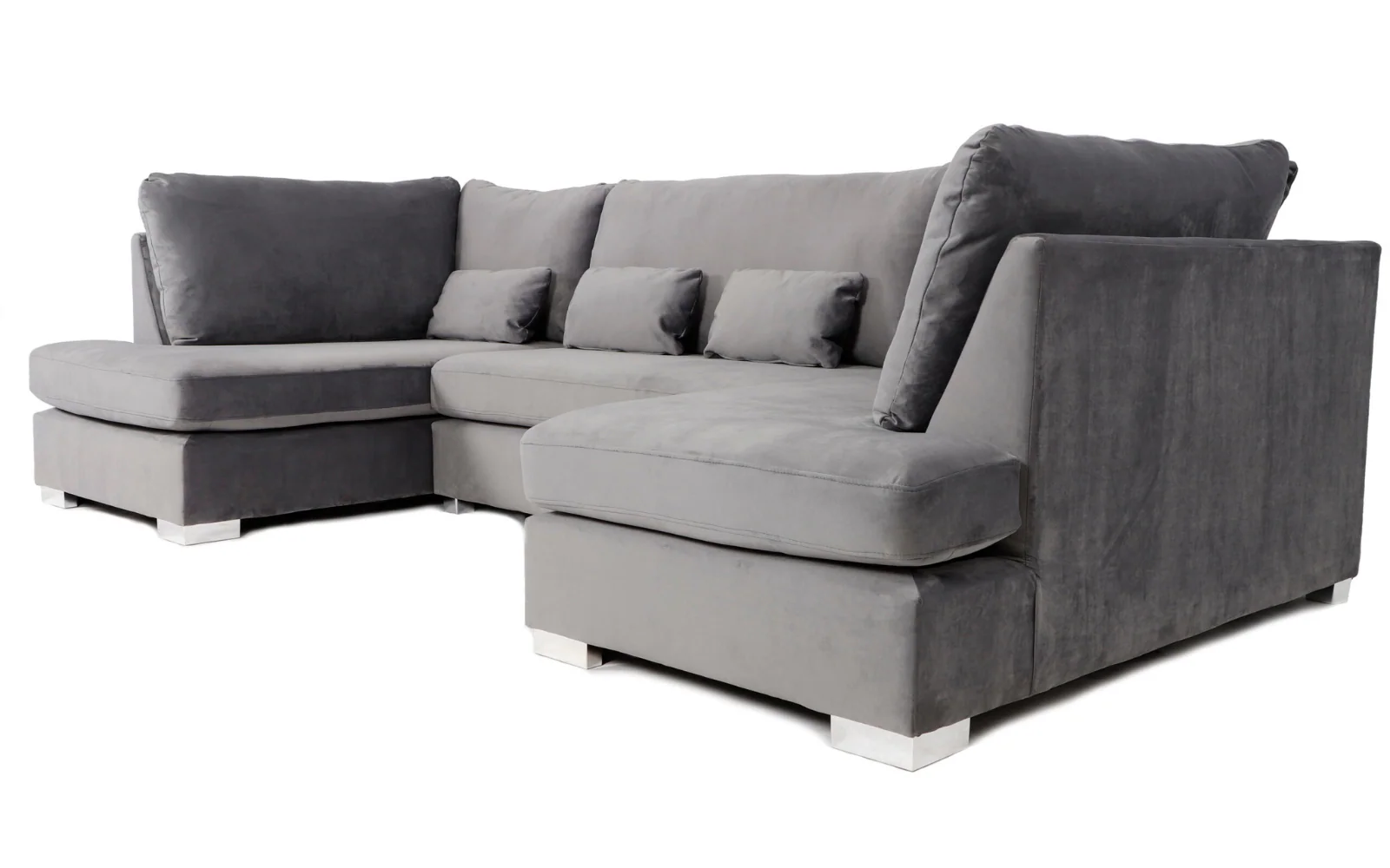 Belgravia U Shape Sofa Plush Velvet Grey - Image 2