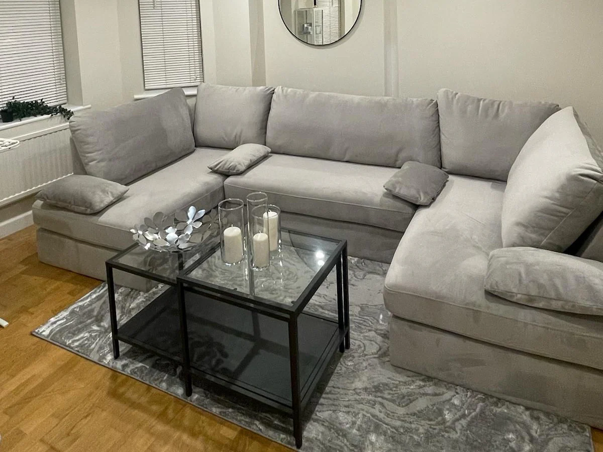 Belgravia U Shape Sofa Plush Velvet Grey - Image 6