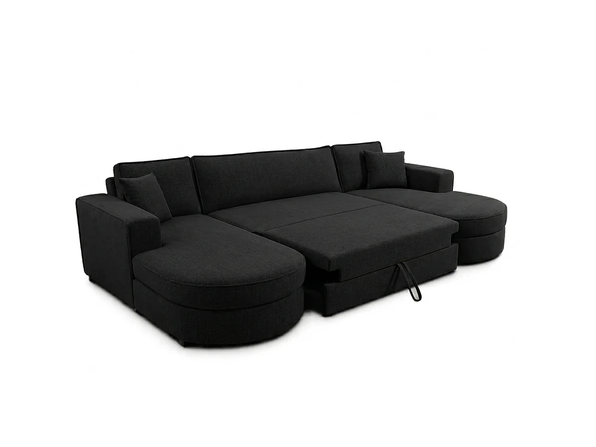 Belrosa Enzo Black U Shaped Sofa Bed with Storage - Image 2