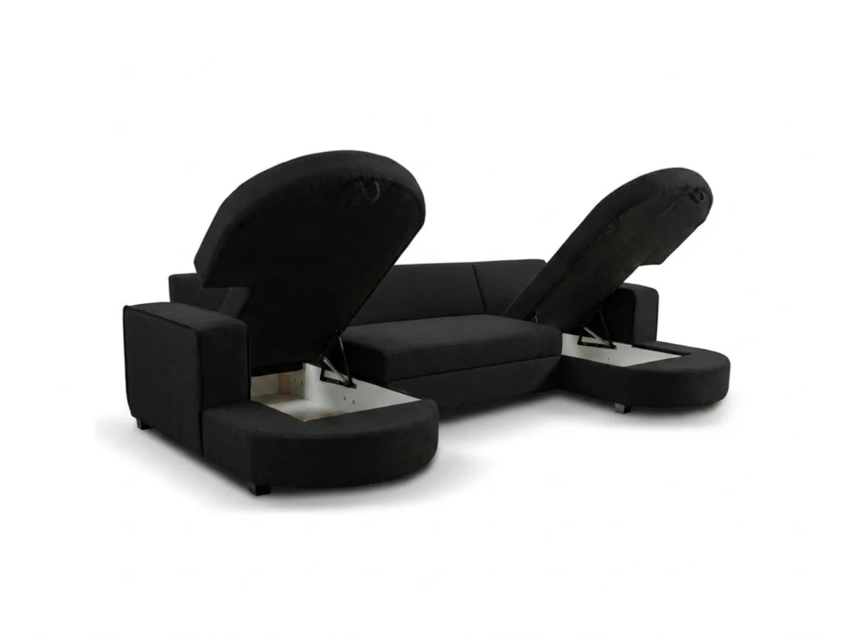 Belrosa Enzo Black U Shaped Sofa Bed with Storage - Image 3