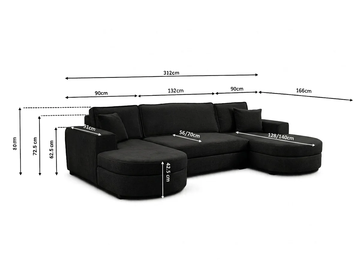 Belrosa Enzo Black U Shaped Sofa Bed with Storage - Image 4