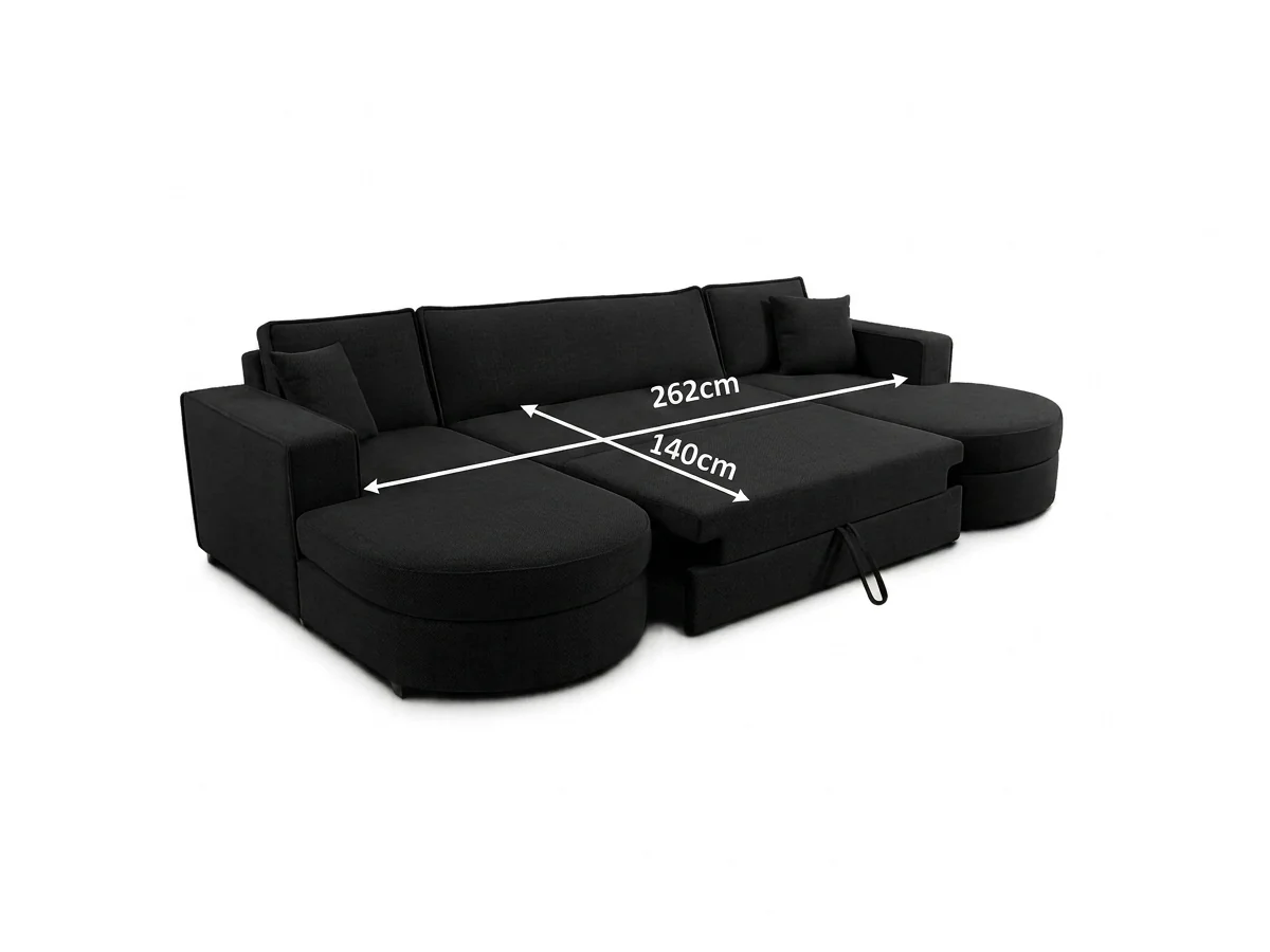 Belrosa Enzo Black U Shaped Sofa Bed with Storage - Image 5