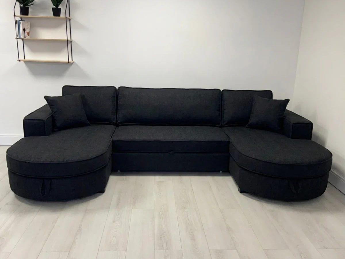Belrosa Enzo Black U Shaped Sofa Bed with Storage - Image 6