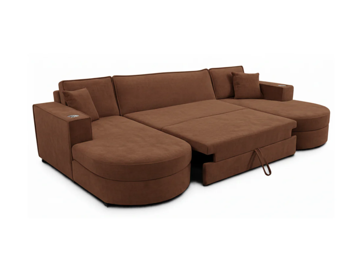 Belrosa Enzo Chocolate U Shaped Sofa Bed with Storage - Image 2