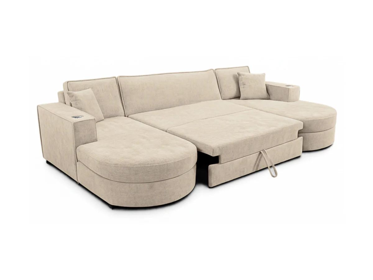 Belrosa Enzo Cream U Shaped Sofa Bed with Storage - Image 2