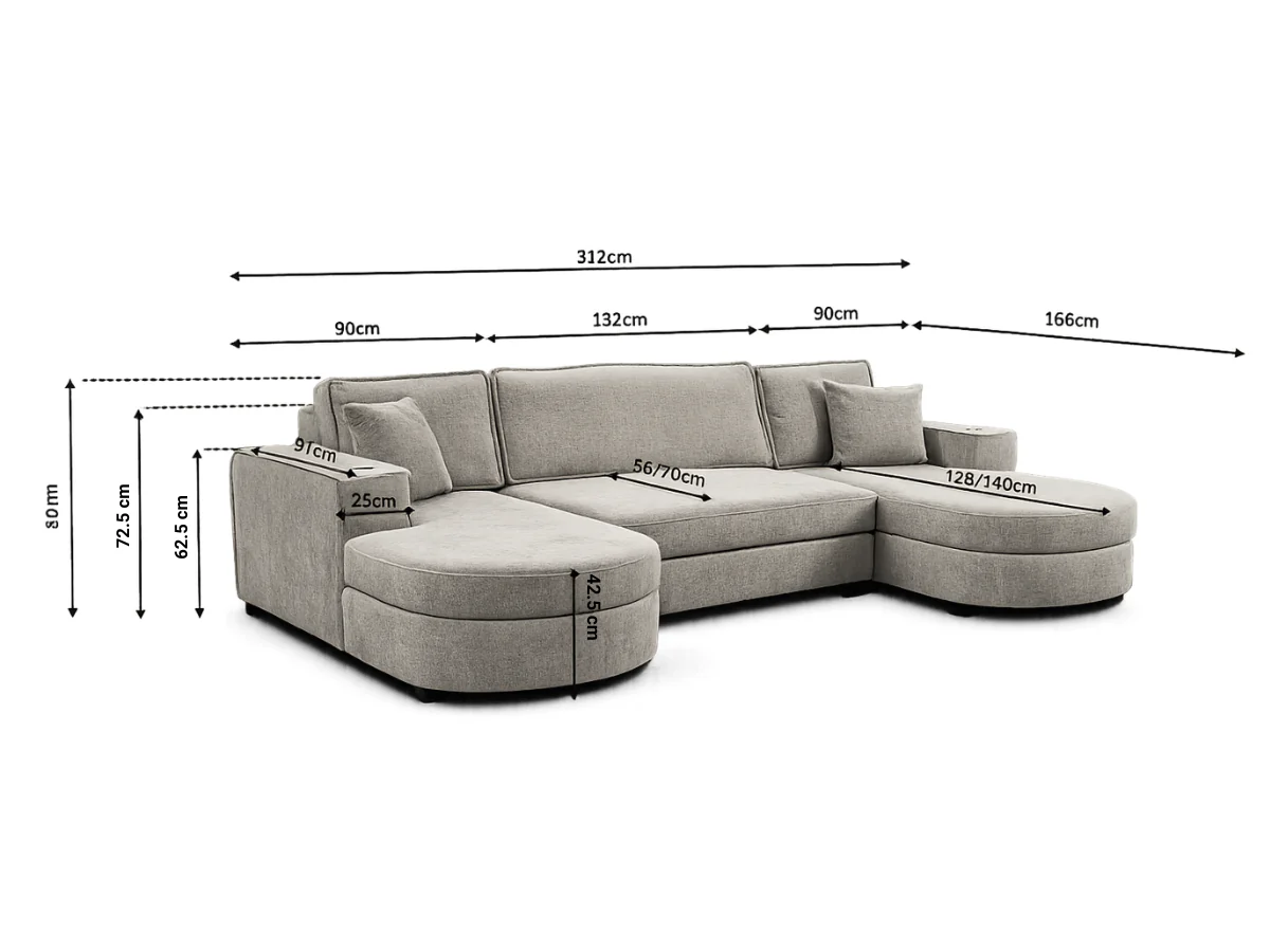 Belrosa Enzo Chocolate U Shaped Sofa Bed with Storage - Image 3
