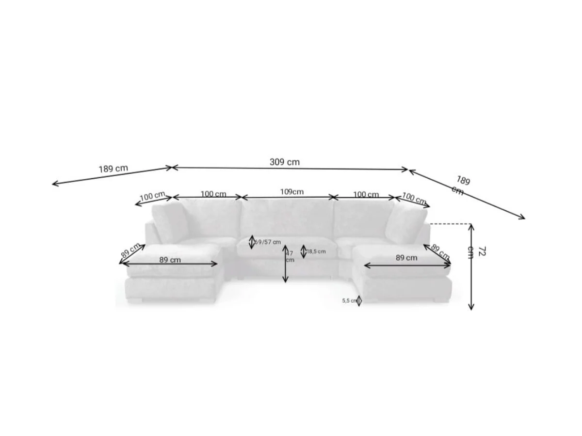 Brixton U Shaped Sofa Silver - Image 6