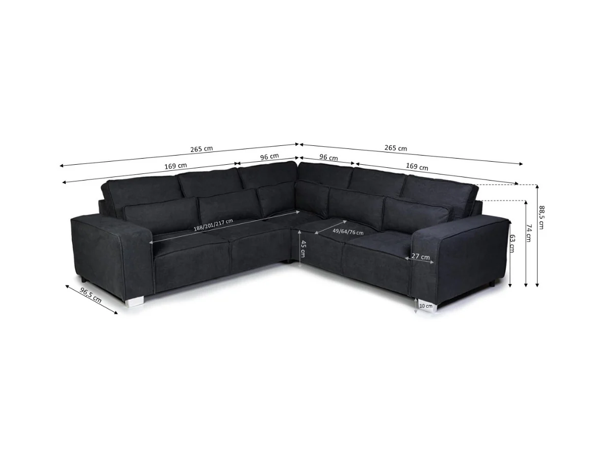 Broadgate Corner Sofa Black Kensington Fabric - Image 5