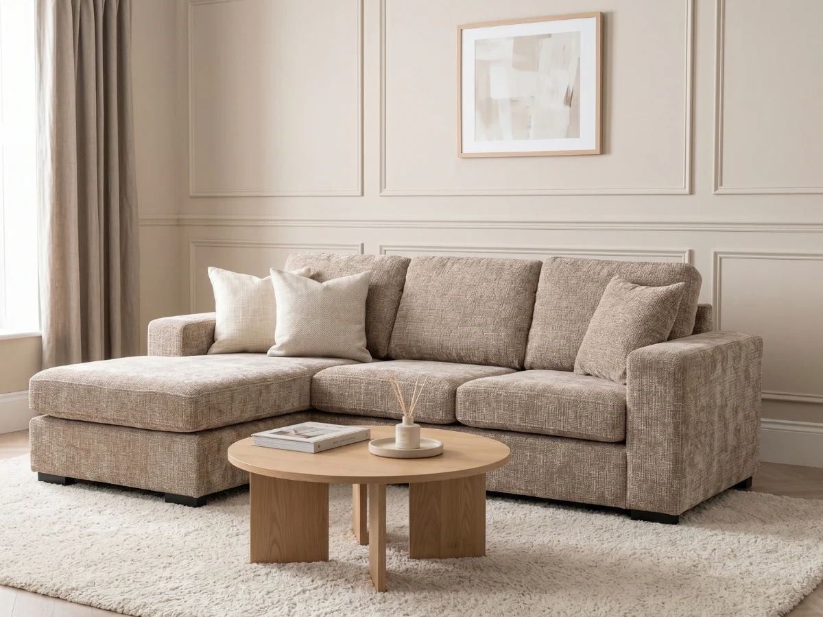 Chestnut Chaise Sofa Beige Enzo Fabric - Image 3
