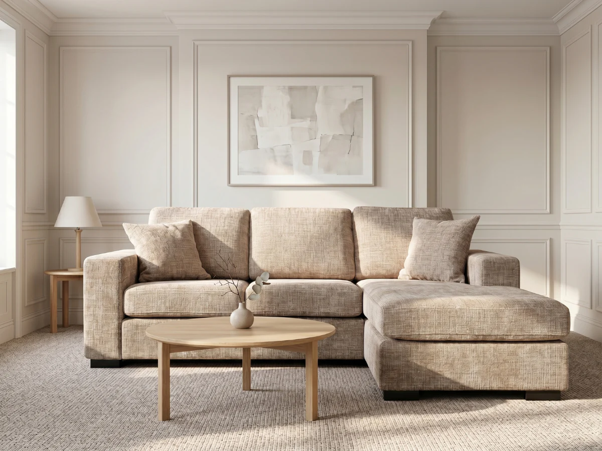Chestnut Chaise Sofa Beige Enzo Fabric - Image 4