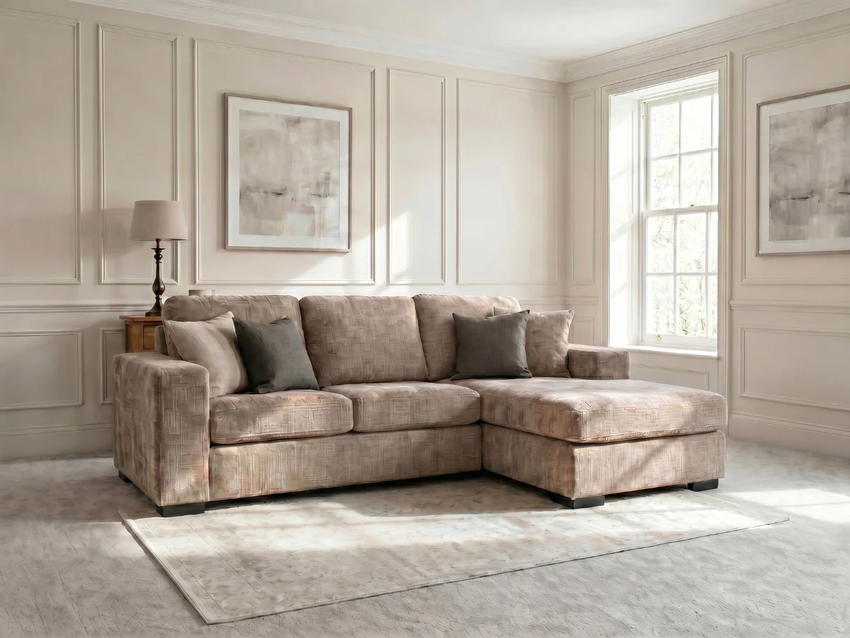 Chestnut Chaise Sofa Beige Enzo Fabric - Image 7