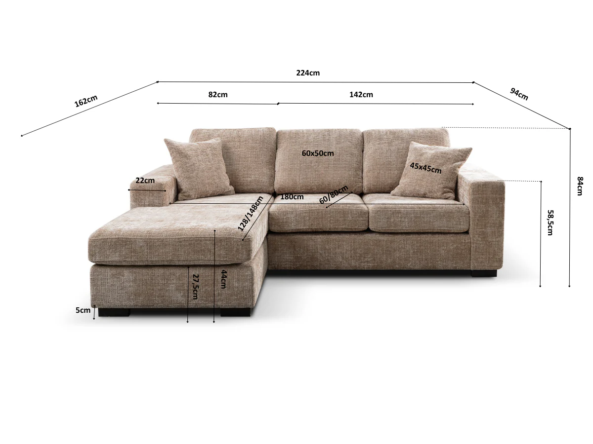 Chestnut Chaise Sofa Beige Enzo Fabric - Image 8