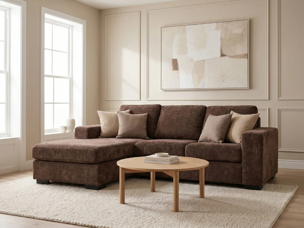 Chestnut Espresso Chaise Sofa Enzo Fabric - Image 3
