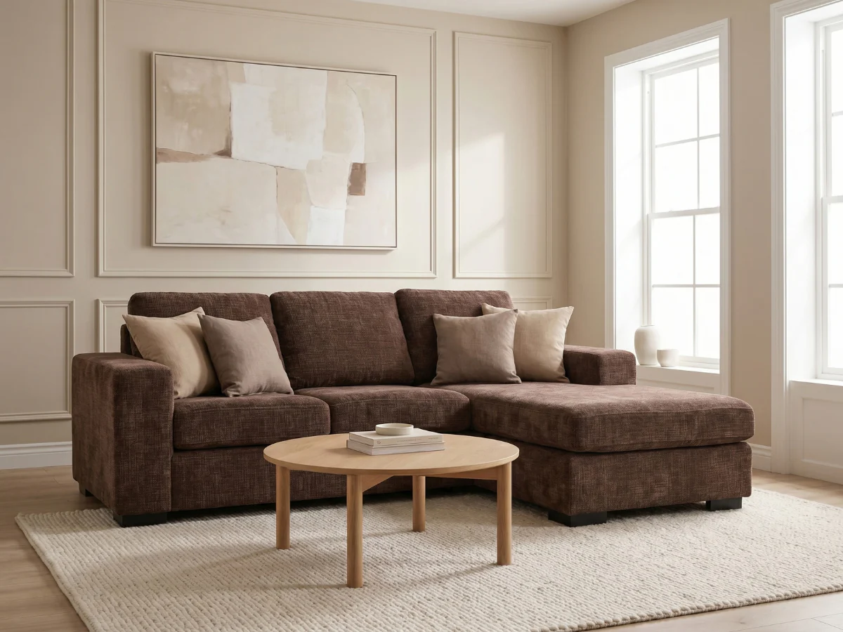 Chestnut Espresso Chaise Sofa Enzo Fabric - Image 4