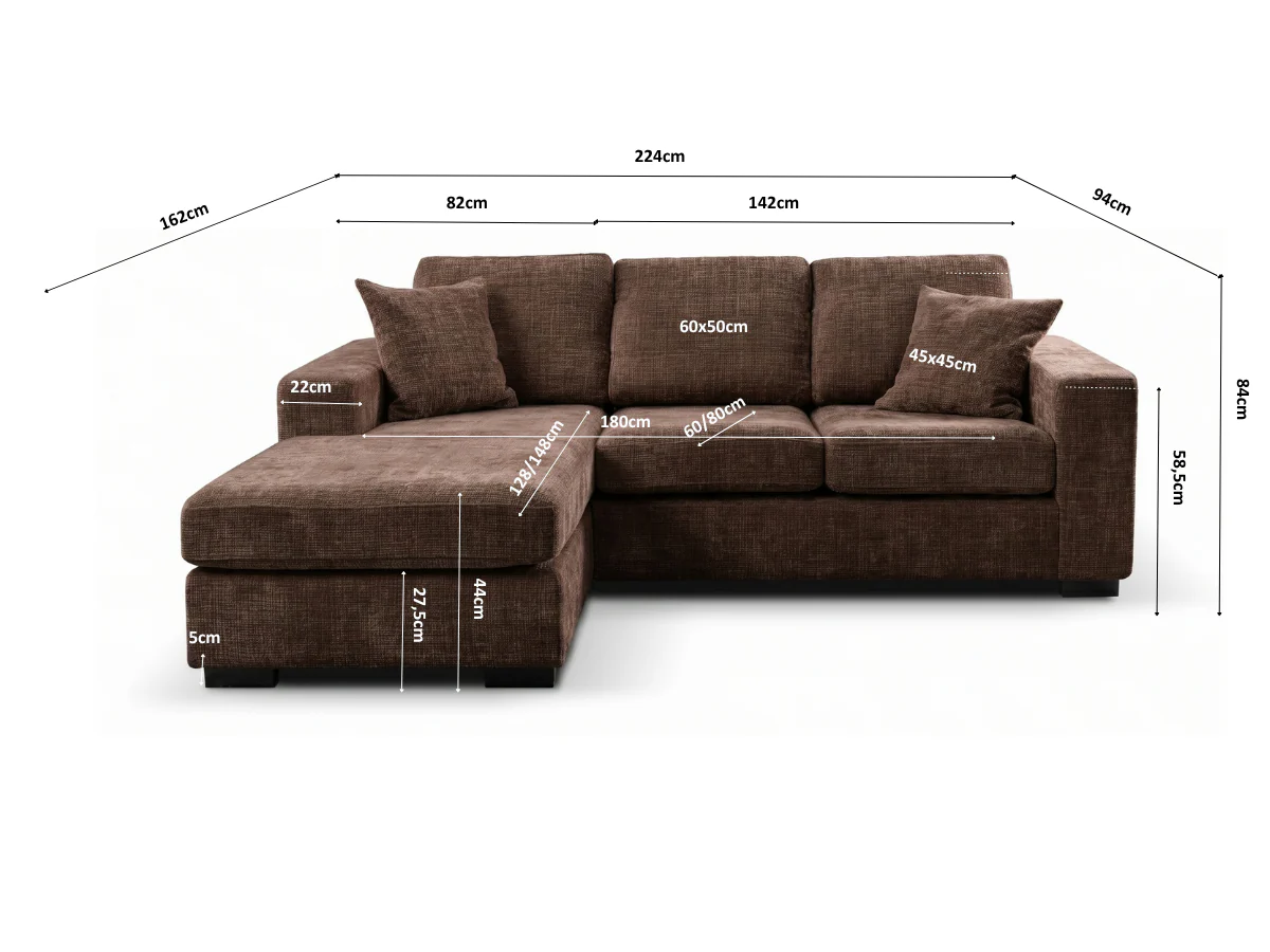 Chestnut Espresso Chaise Sofa Enzo Fabric - Image 5