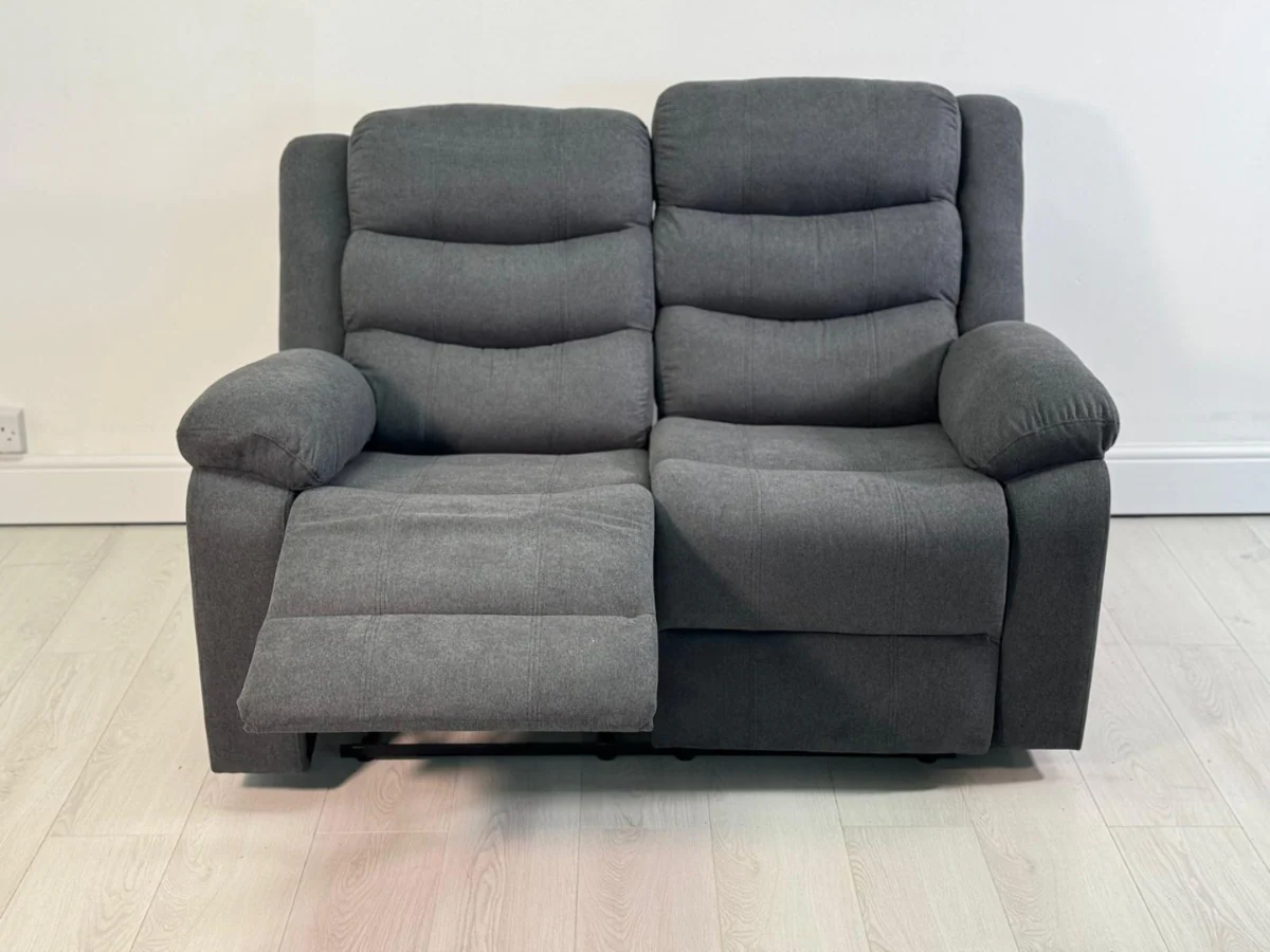 Classic 2 Seater Recliner Sofa Manual Fabric Grey - Image 5