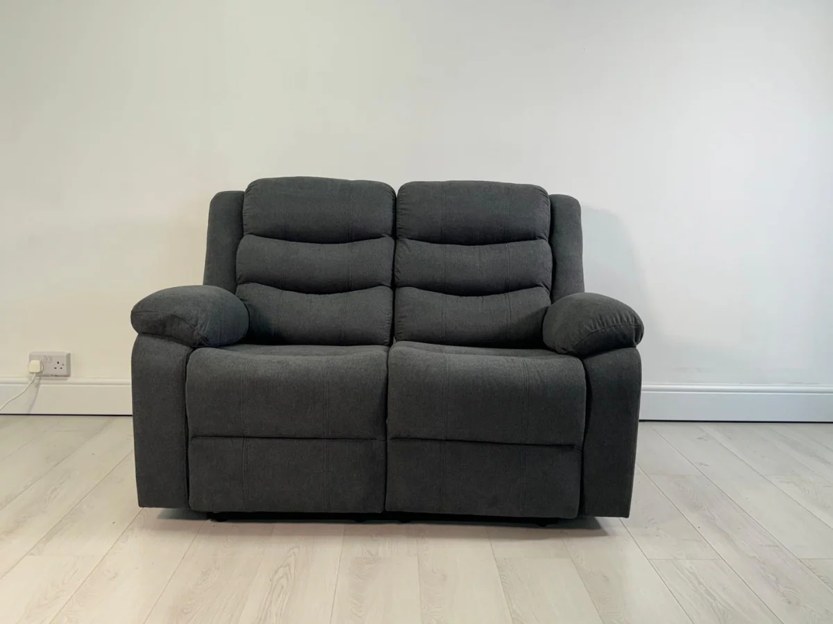 Classic 2 Seater Recliner Sofa Manual Fabric Grey - Image 6