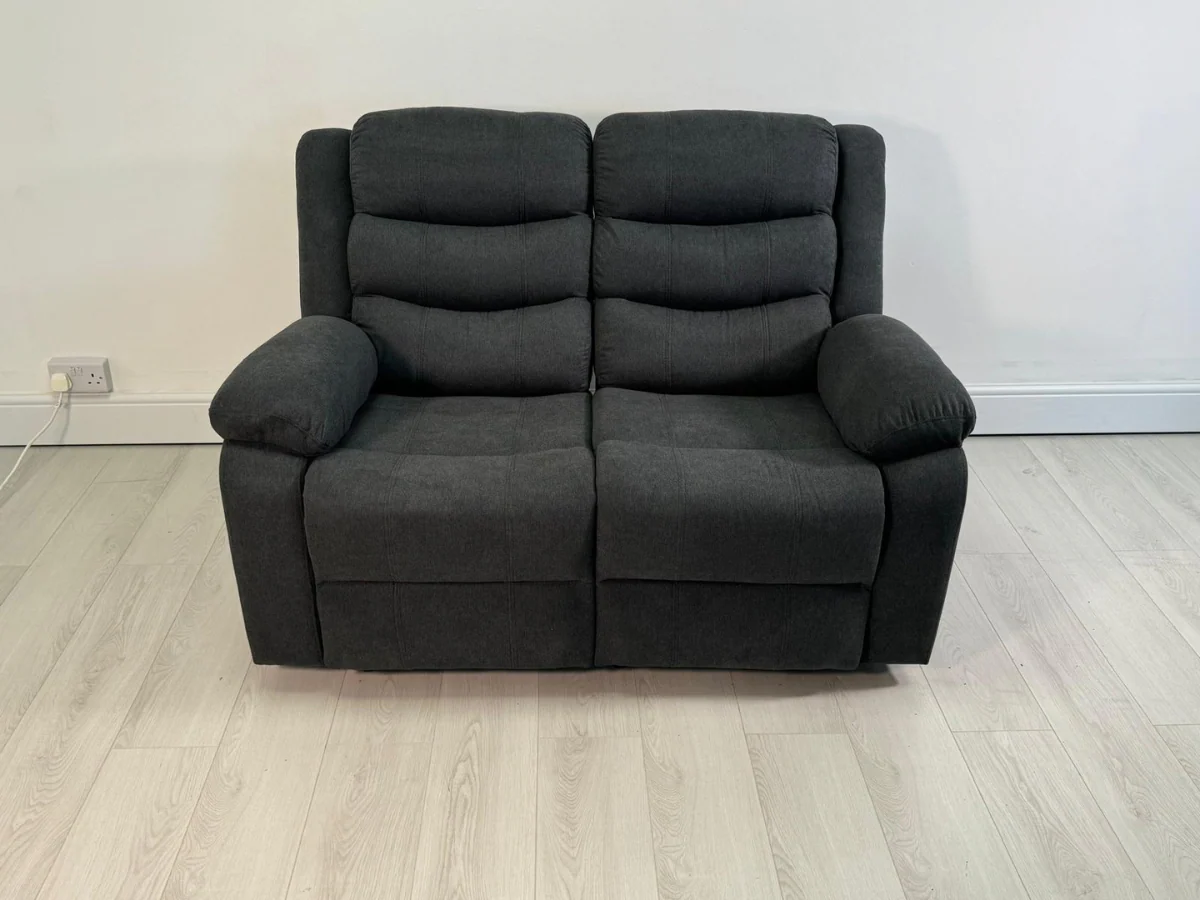 Classic 2 Seater Recliner Sofa Manual Fabric Grey - Image 7