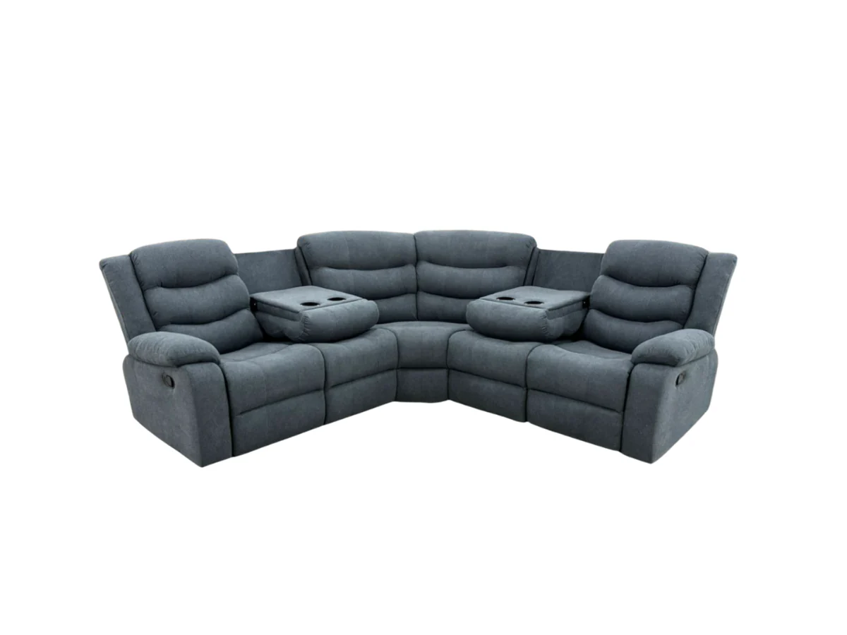 Classic Corner Recliner Sofa Manual Grey Fabric - Image 2