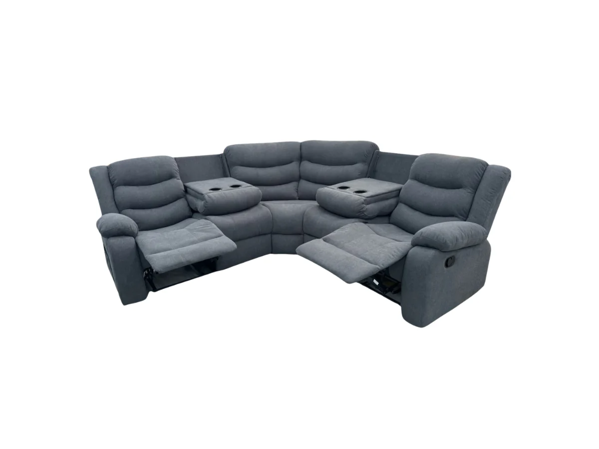 Classic Corner Recliner Sofa Manual Grey Fabric - Image 3