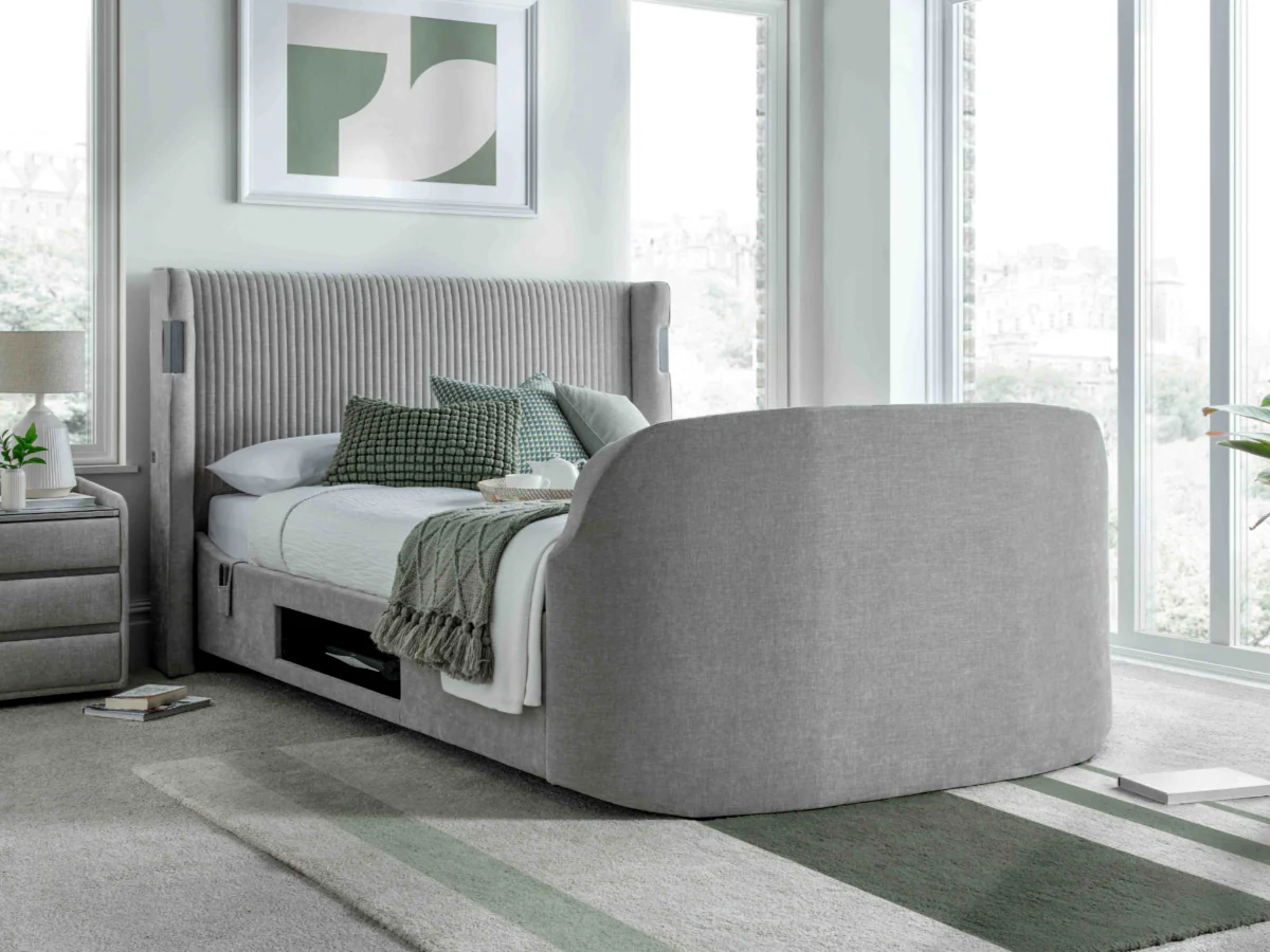Darras TV Bed Frame with Dolby Atmos System Grey Fabric - Image 2
