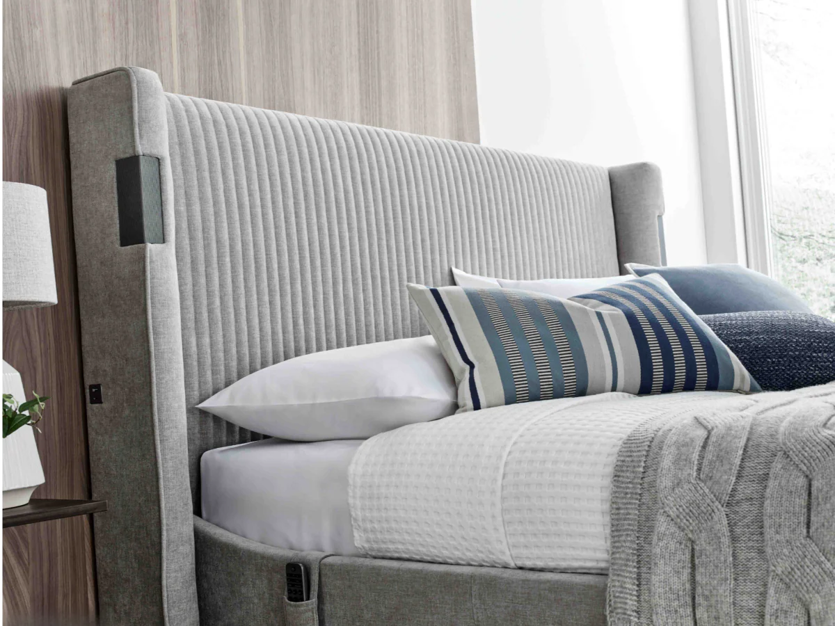 Darras TV Bed Frame with Dolby Atmos System Grey Fabric - Image 4