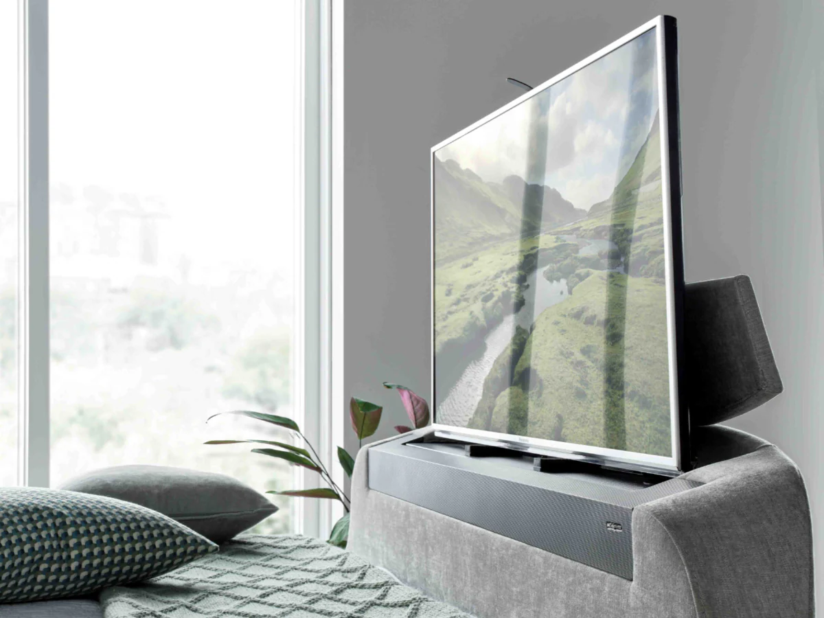 Darras TV Bed Frame with Dolby Atmos System Grey Fabric - Image 5