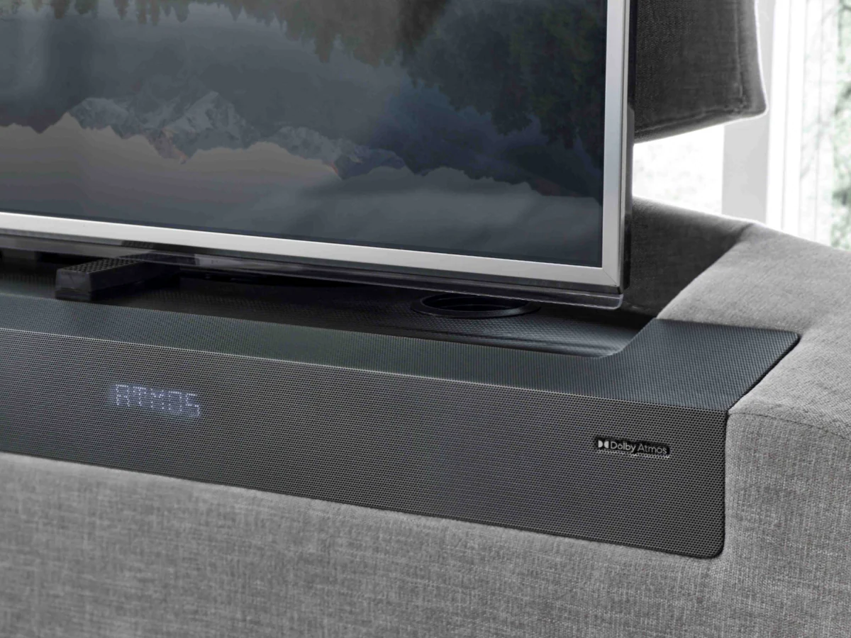 Darras TV Bed Frame with Dolby Atmos System Grey Fabric - Image 7