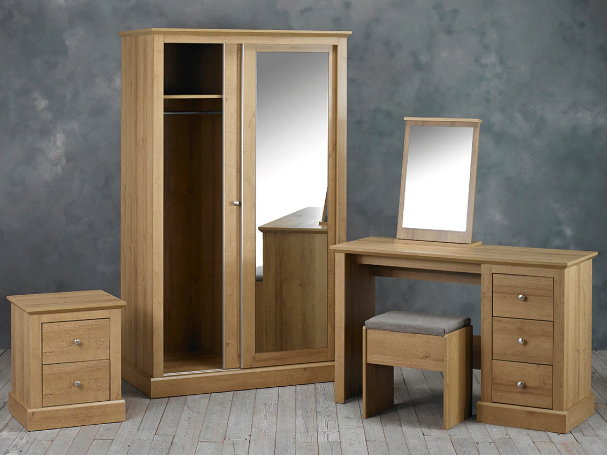 Devonshire Two Door Sliding Wardrobe with Mirror Oak - Image 3