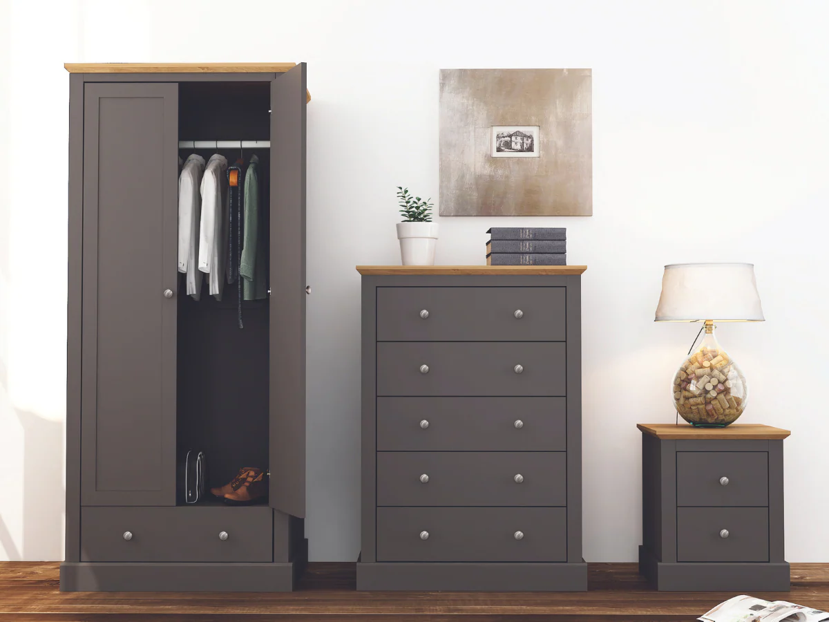 Devonshire Two Door Wardrobe with Drawer Charcoal - Image 3