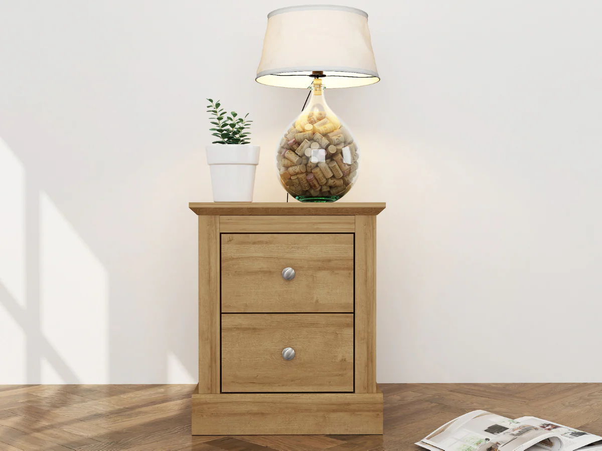 Devonshire Two Drawer Bedside Cabinet Oak - Image 2