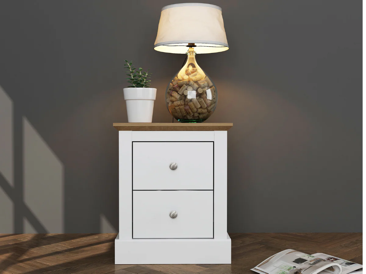 Devonshire Two Drawer Bedside Cabinet White - Image 2