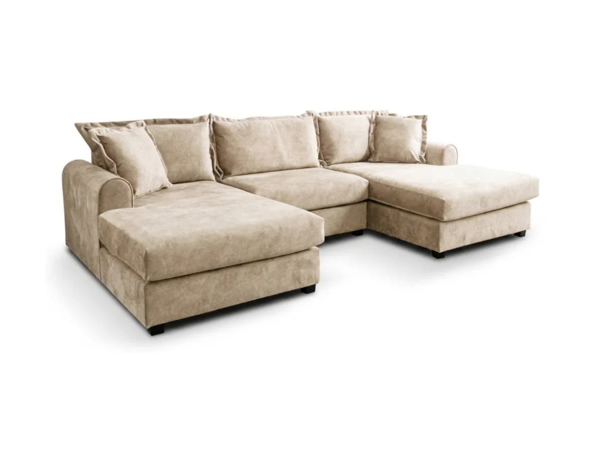 Elise Cream U Shaped Sofa with Storage Footstool Dapple Fabric - Image 2