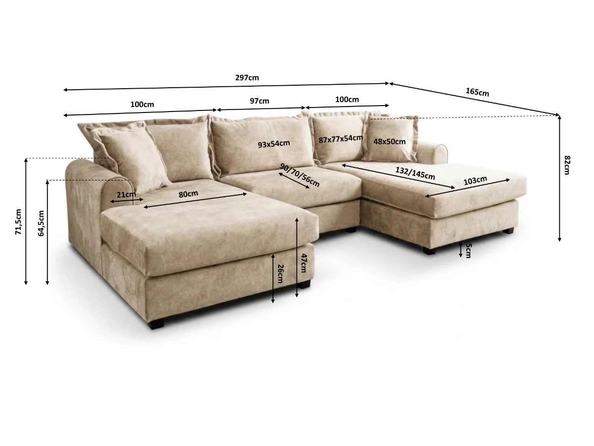 Elise Cream U Shaped Sofa with Storage Footstool Dapple Fabric - Image 4