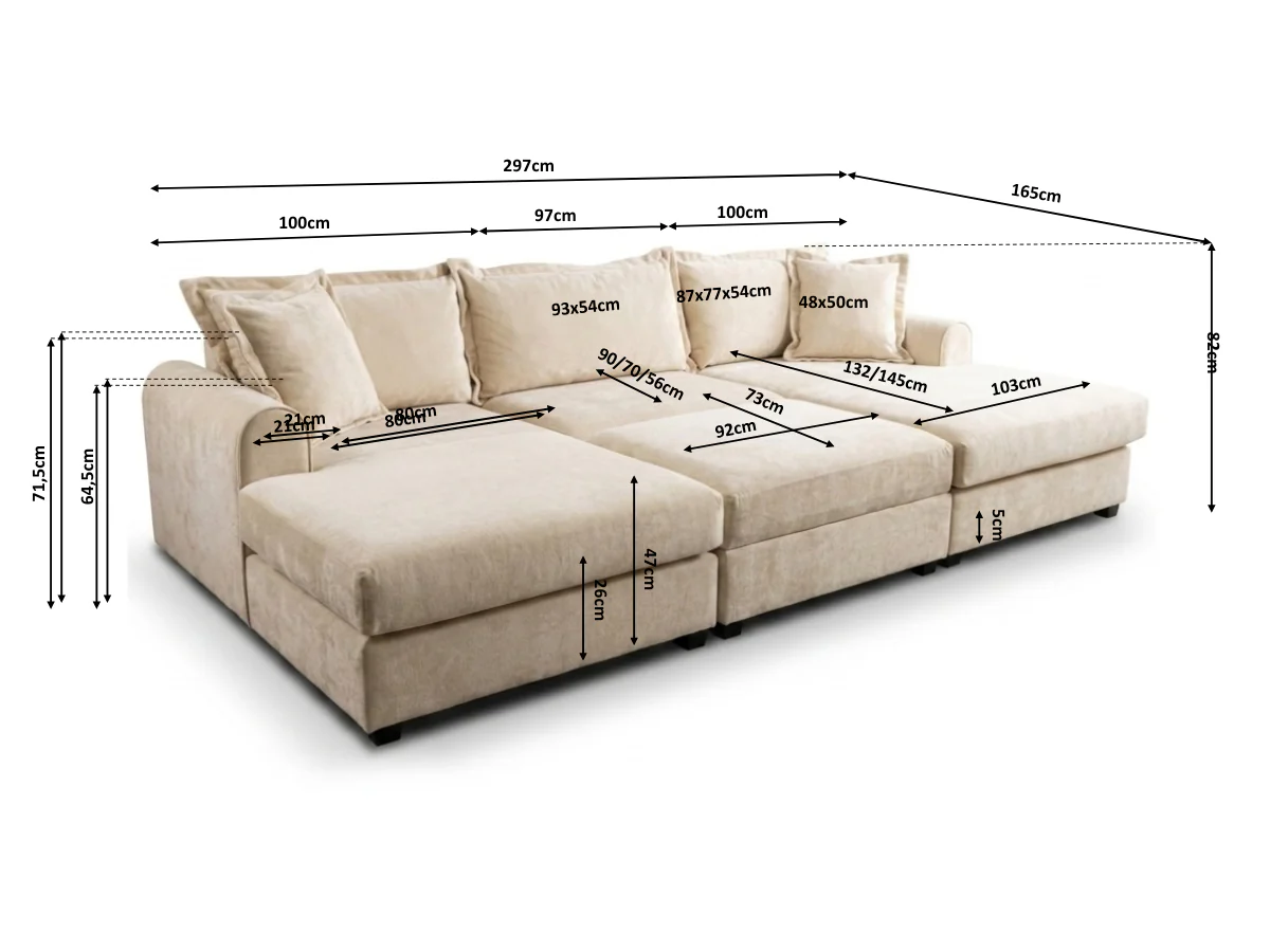 Elise Cream U Shaped Sofa with Storage Footstool Dapple Fabric - Image 5
