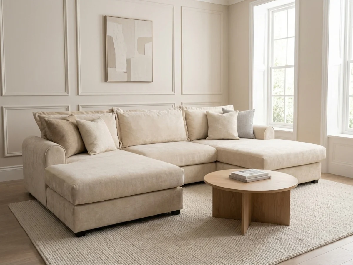 Elise Cream U Shaped Sofa with Storage Footstool Dapple Fabric - Image 7
