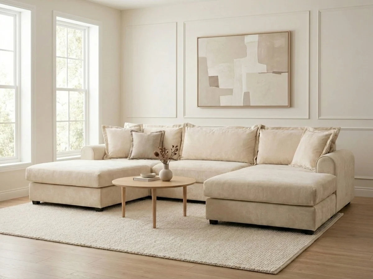 Elise Cream U Shaped Sofa with Storage Footstool Dapple Fabric - Image 8