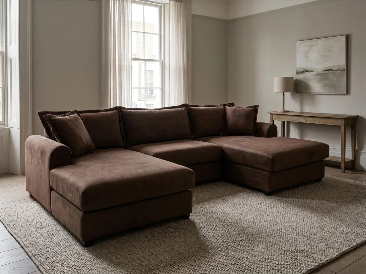 Elise U Shaped Sofa with Storage Footstool Chocolate Fabric