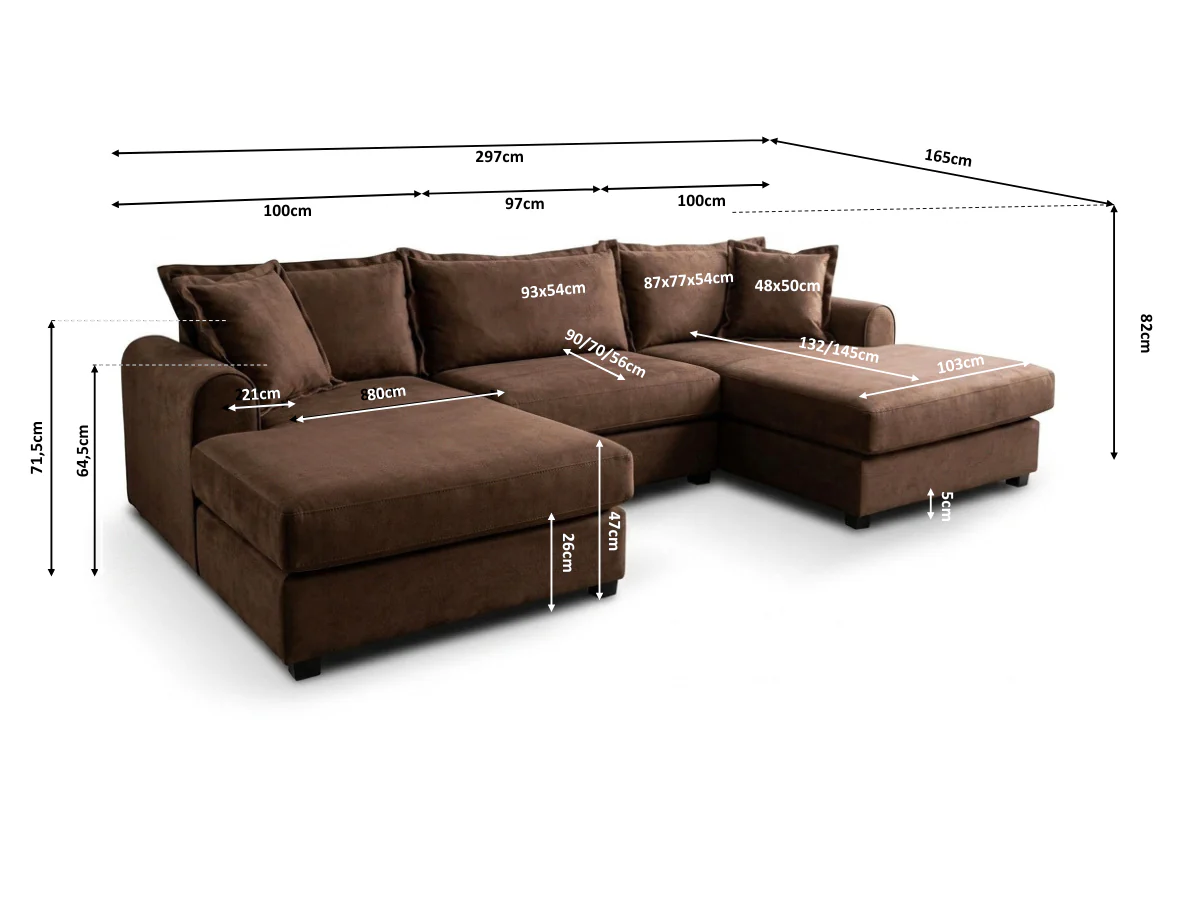 Elise U Shaped Sofa with Storage Footstool Chocolate Fabric - Image 10