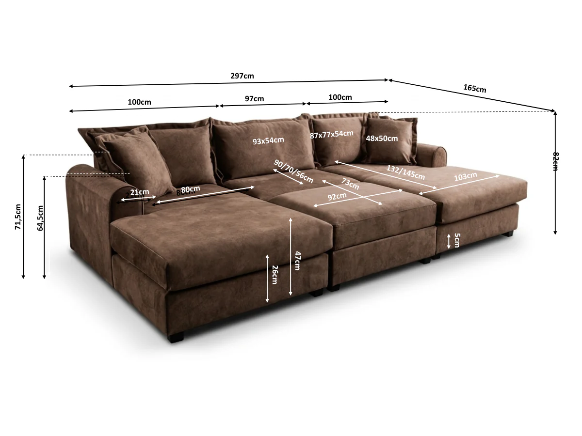 Elise U Shaped Sofa with Storage Footstool Chocolate Fabric - Image 11