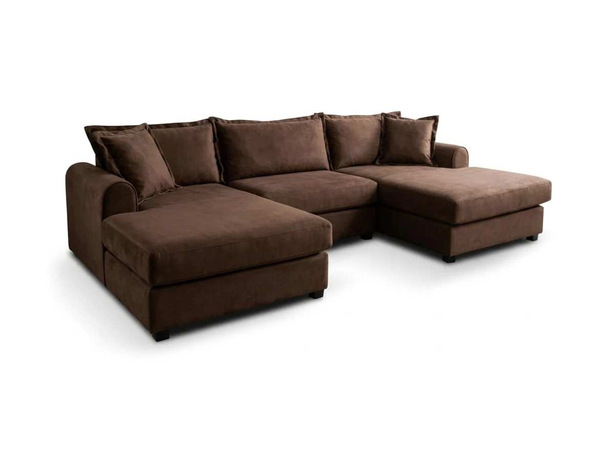 Elise U Shaped Sofa with Storage Footstool Chocolate Fabric - Image 2