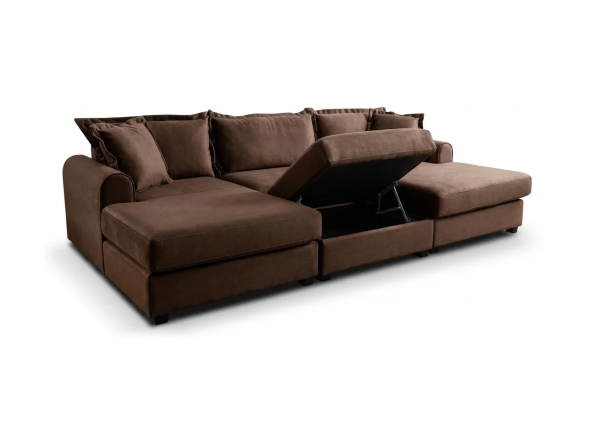 Elise U Shaped Sofa with Storage Footstool Chocolate Fabric - Image 3