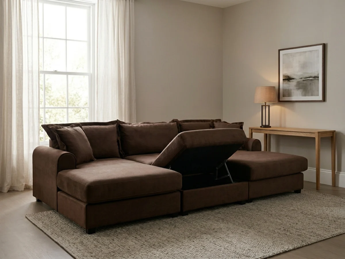 Elise U Shaped Sofa with Storage Footstool Chocolate Fabric - Image 5