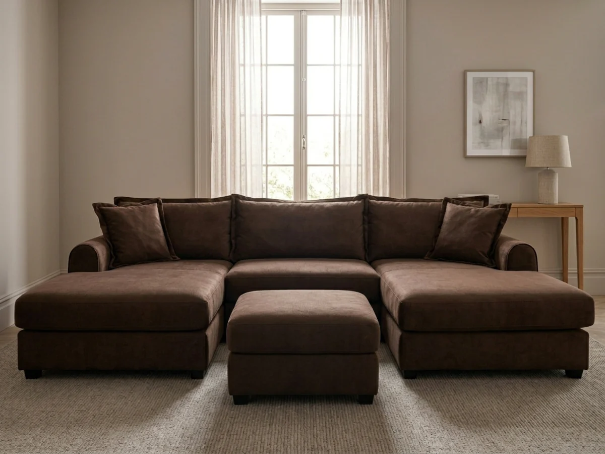 Elise U Shaped Sofa with Storage Footstool Chocolate Fabric - Image 6