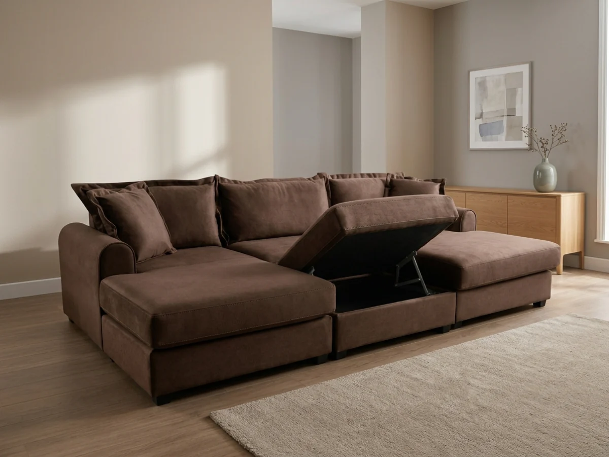 Elise U Shaped Sofa with Storage Footstool Chocolate Fabric - Image 8