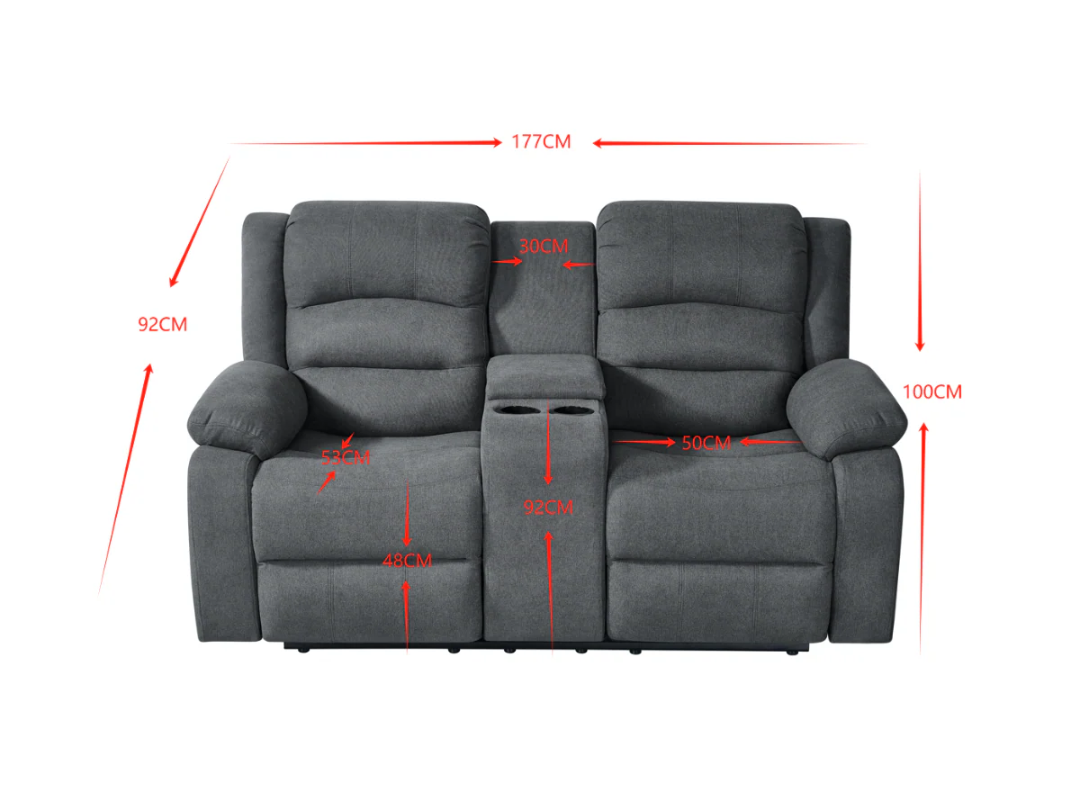 Florence 2 Seat Couch Recliner Grey Fabric - Image 2